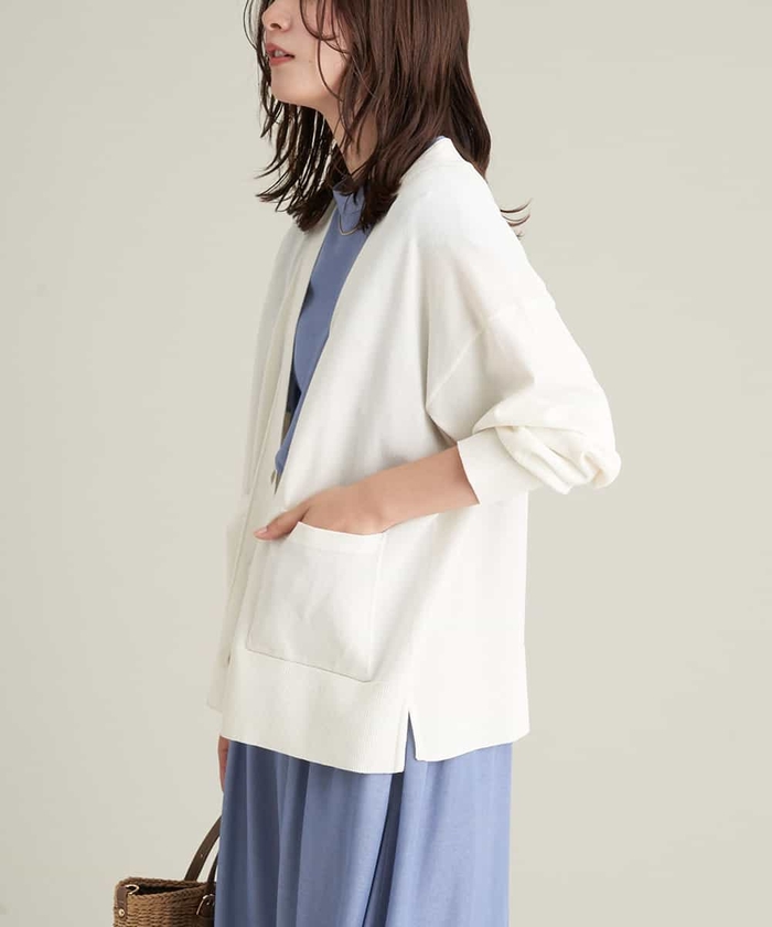 セール】サラサラタッチVネックポケットサマーニットカーディガン