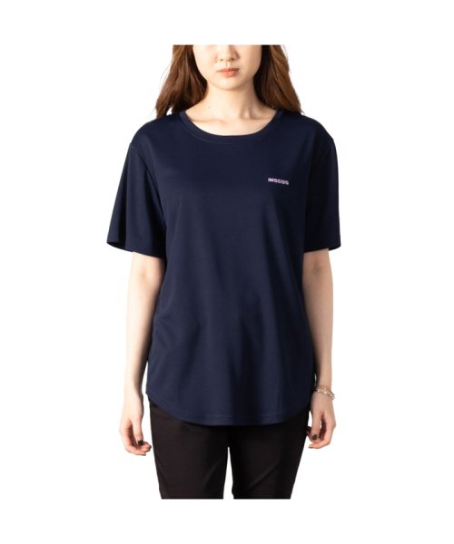 MAC HOUSE(women)(マックハウス（レディース）)/DISCUS ディスカス ソフトメッシュ裾ラウンドTシャツ 3286－9625/ネイビー