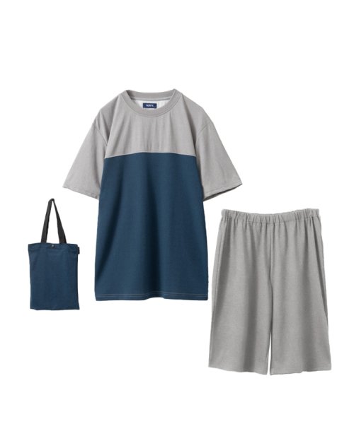 MAC HOUSE(men)(マックハウス（メンズ）)/NAVY ネイビー SARARI ドライ切替Tシャツセットアップ 387645/ネイビー