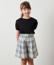 a.v.v(KID'S)(アー・ヴェ・ヴェキッズ)/[160]【セットアップ対応】パフスリーブ異素材Ｔシャツ/ブラック