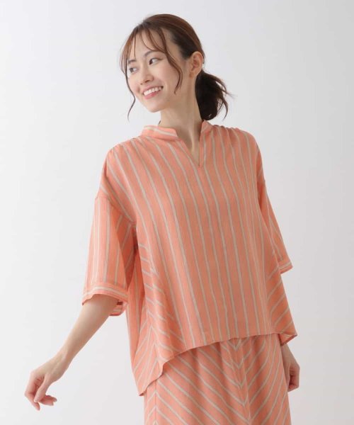 HIROKO BIS(ヒロコビス)/ストライプデザインプルオーバーシャツ/ピンク