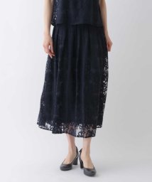 HIROKO BIS(ヒロコビス)/フラワー刺繍チュールフレアスカート/ネイビー