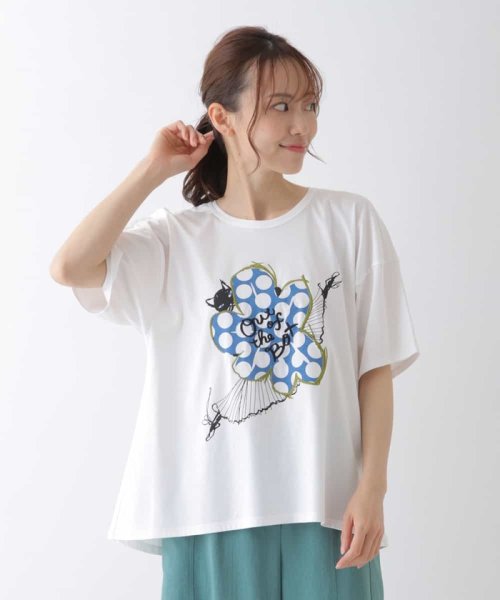 HIROKO BIS(ヒロコビス)/【洗える】バレリーナキャット刺繍デザインカットソー/ホワイト