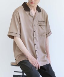 osharewalker(オシャレウォーカー)/『刺繍ロゴ配色ボウリングシャツ』/モカ
