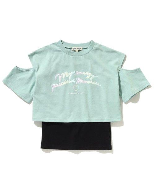 SHOO・LA・RUE(Kids) (シューラルーキッズ)/【110－140cm/2点セット】肩スリットTシャツ+インナーキャミセット/ライトグリーン（021）