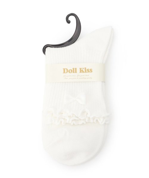 DollKiss(ESPERANZA／DollKiss)/リボン付きメローリブクルーソックス　靴下/ホワイト（001）
