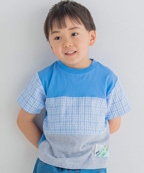 SLAP SLIP(スラップスリップ)/【お揃い】マドラスチェックギンガムチェック切替半袖Tシャツ(80~130cm)/ブルー系