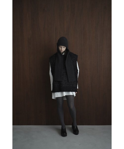 CLANE(クラネ)/SIDE ZIP TWEED KNIT VEST/BLACK