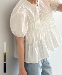 ARGO TOKYO(アルゴトウキョウ)/Puff Sleeve Gather Blouse　23053 パブスリーブギャザーブラウス　ギャザーブラウス　パブスリーブ　トップス　ブラウス　半袖ブラウス　/ホワイト