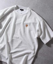 ZIP FIVE/動物刺繍 肉厚ワッフル ビッグシルエットクルー＆ヘンリー半袖Tシャツ/505396636