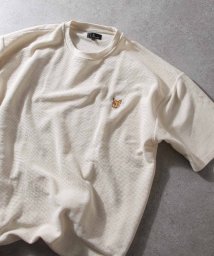 ZIP FIVE(ジップファイブ)/動物刺繍 肉厚ワッフル ビッグシルエットクルー＆ヘンリー半袖Tシャツ/アイボリー