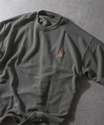 ZIP FIVE(ジップファイブ)/動物刺繍 肉厚ワッフル ビッグシルエットクルー＆ヘンリー半袖Tシャツ/チャコールグレー