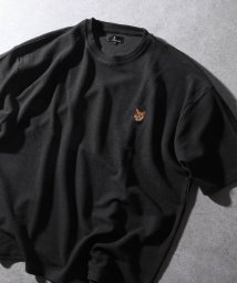ZIP FIVE(ジップファイブ)/動物刺繍 肉厚ワッフル ビッグシルエットクルー＆ヘンリー半袖Tシャツ/ブラック