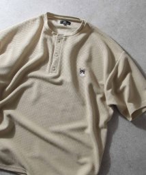 ZIP FIVE(ジップファイブ)/動物刺繍 肉厚ワッフル ビッグシルエットクルー＆ヘンリー半袖Tシャツ/ベージュ系3
