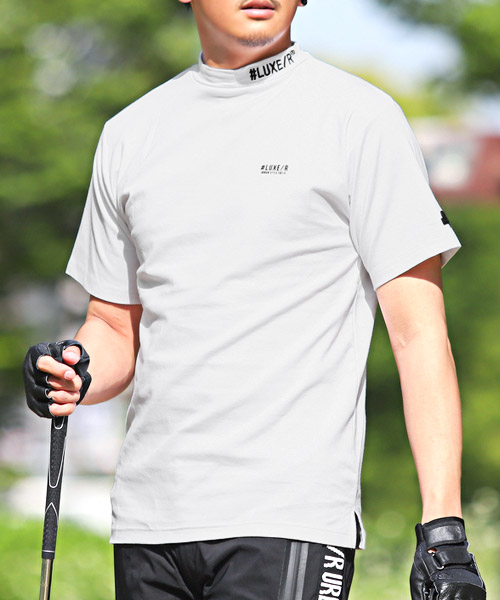 LUXE/R(ラグジュ)スムースミニモックネックTシャツ/Tシャツ メンズ 半袖 モックネック ゴルフウェア ロゴ プリント