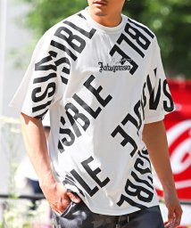 LUXSTYLE(ラグスタイル)/バイアスプリントTシャツ/Tシャツ メンズ レディース 半袖 ロゴ プリント バイアス/オフホワイト