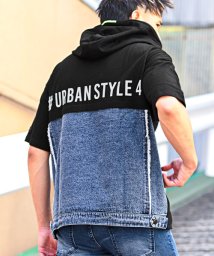 LUXSTYLE/LUXE/R(ラグジュ)デニム切り替え半袖パーカー/パーカー メンズ 半袖 Tパーカー デニム バックロゴ 切り替え/505396686