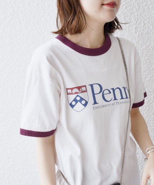 SHIPS WOMEN(シップス　ウィメン)/* カレッジ ロゴ リンガー ショート スリーブ TEE◇/ワイン