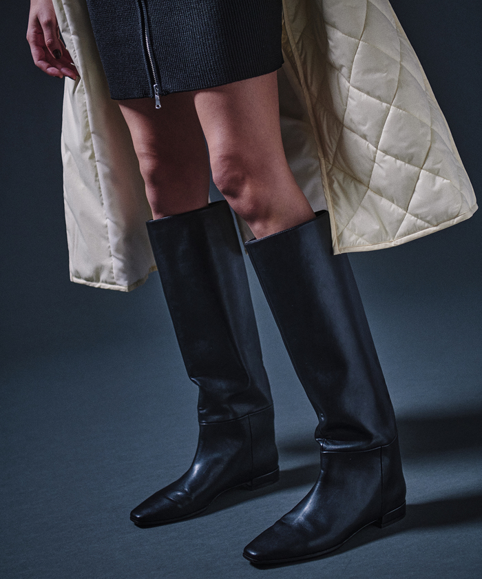 ADAM ET ROPE アダムエロペ ナロースクエアフラットロングブーツ-