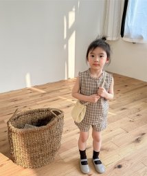 aimoha(aimoha（アイモハ）)/【aimoha－KIDS－】韓国子供服 チェック柄セットアップ/ブラウン