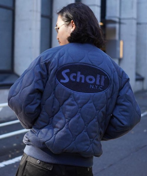 Schott(ショット)/WEB LIMITED/ONIONQUILTED JACKET OVALCHENILLE LOGO/オーバルシニールオニオンキルトジャケット/ネイビー