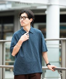 ITEMS URBANRESEARCH(アイテムズアーバンリサーチ（メンズ）)/ハーフZIP ストライプ ショートスリーブプルオーバー/NVY