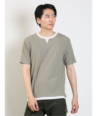 TAKA-Q/梨地 フェイクキーネック 半袖 メンズ Tシャツ カットソー カジュアル インナー ビジネス ギフト プレゼント/505400084