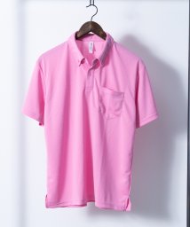 Nylaus select(ナイラスセレクト)/4.4オンス 吸汗速乾 UVカット ボタンダウン 胸ポケット付き ドライポロシャツ/ピンク