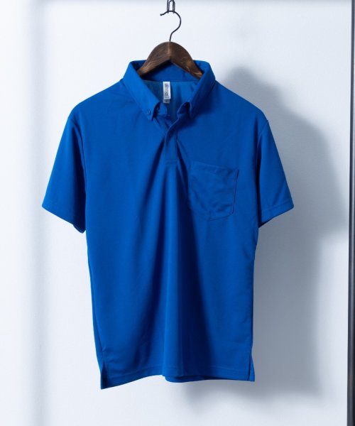 Nylaus select(ナイラスセレクト)/4.4オンス 吸汗速乾 UVカット ボタンダウン 胸ポケット付き ドライポロシャツ/ブルー