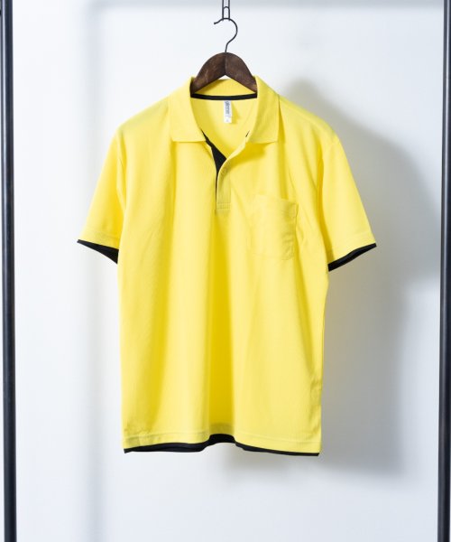 Nylaus select(ナイラスセレクト)/4.4オンス 吸汗速乾 UVカット ボタンダウン 胸ポケット付き フェイクレイヤードドライポロシャツ/イエロー