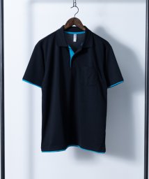 Nylaus select(ナイラスセレクト)/4.4オンス 吸汗速乾 UVカット ボタンダウン 胸ポケット付き フェイクレイヤードドライポロシャツ/ブラック系1
