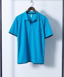 Nylaus select(ナイラスセレクト)/4.4オンス 吸汗速乾 UVカット ボタンダウン 胸ポケット付き フェイクレイヤードドライポロシャツ/ブルー
