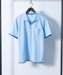 Nylaus select(ナイラスセレクト)/4.4オンス 吸汗速乾 UVカット ボタンダウン 胸ポケット付き フェイクレイヤードドライポロシャツ/ブルー