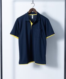 Nylaus select(ナイラスセレクト)/4.4オンス 吸汗速乾 UVカット ボタンダウン 胸ポケット付き フェイクレイヤードドライポロシャツ/ネイビー