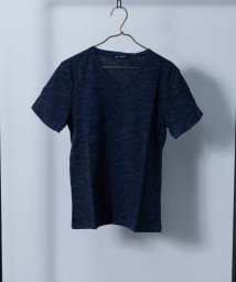 Nylaus select(ナイラスセレクト)/テレコ ミックス杢 Vネック 半袖Tシャツ/ブルー