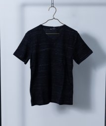 Nylaus select(ナイラスセレクト)/テレコ ミックス杢 Vネック 半袖Tシャツ/ブラック