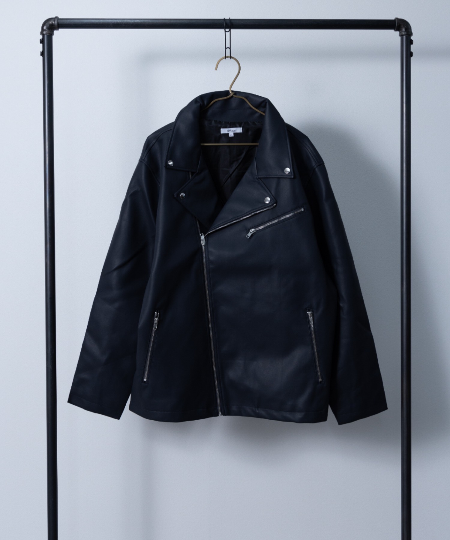 未使用に近い　AKM レザージャケット ネイビー 【L】 シングルライダース Lサイズ レザージャケット ネイビー ほぼ未使用【希少Lサイズ