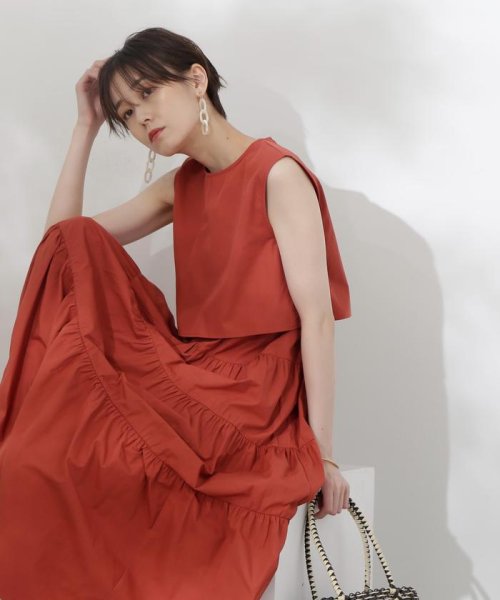レイヤートップコットンキャミワンピース《S Size Line》(505389838) エヌナチュラルビューティベーシック(N Natural Beauty Basic) MAGASEEK ウールキャミワンピース リボンベルト付き シアー素材 サイドボタン(S)日本製