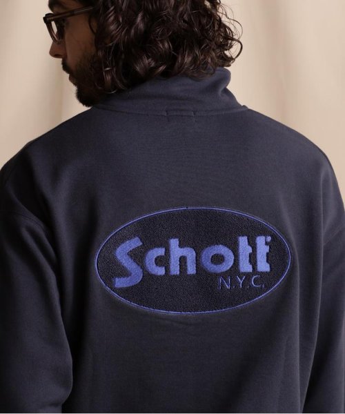 Schott(ショット)/WEB LIMITED/HARF ZIP OVAL CHENILLE LOGO/ハーフジップ オーバルシニールロゴ/ネイビー