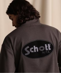 Schott(ショット)/WEB LIMITED/HARF ZIP OVAL CHENILLE LOGO/ハーフジップ オーバルシニールロゴ/チャコール