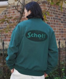 Schott(ショット)/WEB LIMITED/HARF ZIP OVAL CHENILLE LOGO/ハーフジップ オーバルシニールロゴ/ダークグリーン