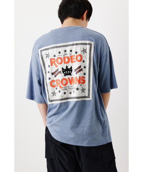 RODEO CROWNS WIDE BOWL(ロデオクラウンズワイドボウル)/メンズレトロバンダナパッチTシャツ/L/BLU1