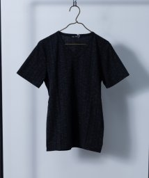 Nylaus select(ナイラスセレクト)/テレコ ミックス杢 Vネック 半袖Tシャツ/ブラック