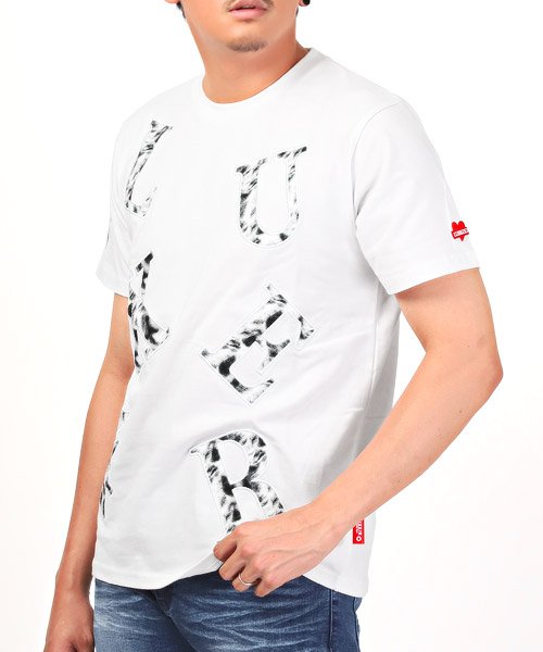 LUXSTYLE(ラグスタイル)/LUXE/R(ラグジュ)モノトーンタイダイロゴ貼り付けTシャツ/Tシャツ メンズ 半袖 ロゴ タイダイ アップリケ モノトーン/ホワイト