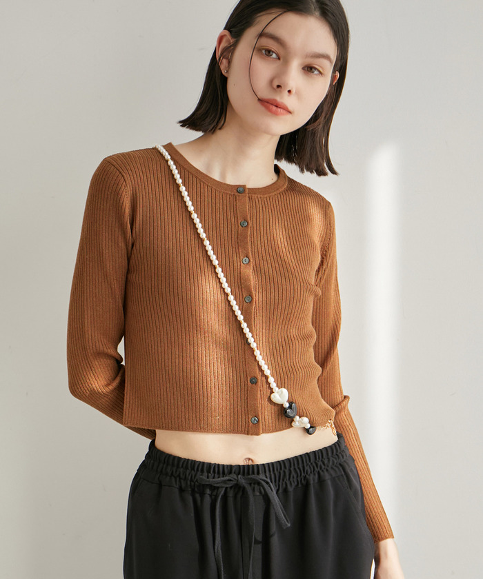送料無料 極美品 ROPE ノーカラー ラメ 入り カーディガン ライト