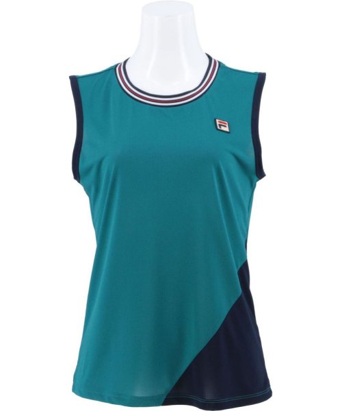 FILA（ZETT Ladies）(フィラ（ゼット　レディース）)/【テニス】アシンメトリ― 切替ノースリーブTシャツ スポーツウェア レディース/ダークグリーン