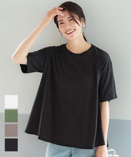 coca(コカ)/AラインフレアシルエットTシャツ/BLACK