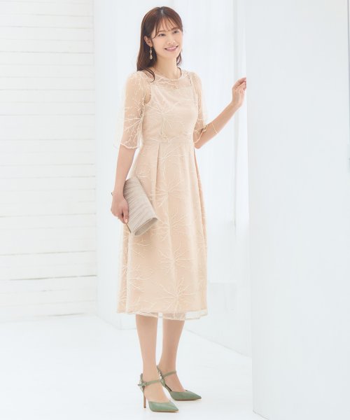 DRESS+(ドレス プラス)/パーティードレス ワンピース 総レース 結婚式/ベージュ