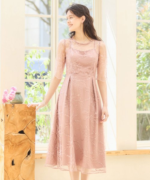 DRESS+(ドレス プラス)/パーティードレス ワンピース 総レース 結婚式/ピンク