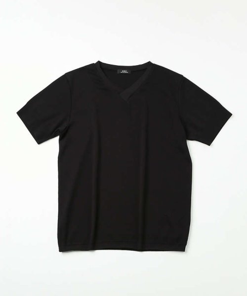 5351POURLESHOMMES(5351POURLESHOMMES)/セーターマシーン Vネック 半袖ニットTシャツ/ブラック